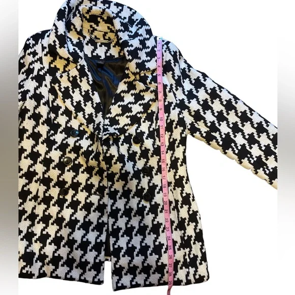 White House Black Market Houndstooth Pea Coat Large - Picture 11 of 13